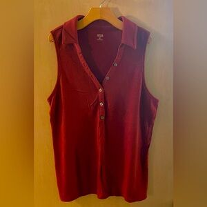 A.N.A. Half Button Red Collared Tank